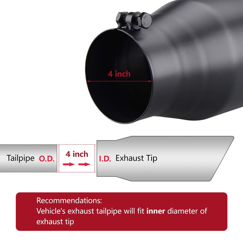 LCGP Bolt On Diesel Exhaust Tip 4", 6" outlet 15" Long Truck Tip, Rolled Angle Cut, Black Powder Coated - Image 3